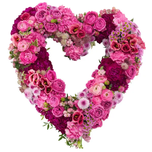 Hj√§rtformad krans i rosa f√§rger